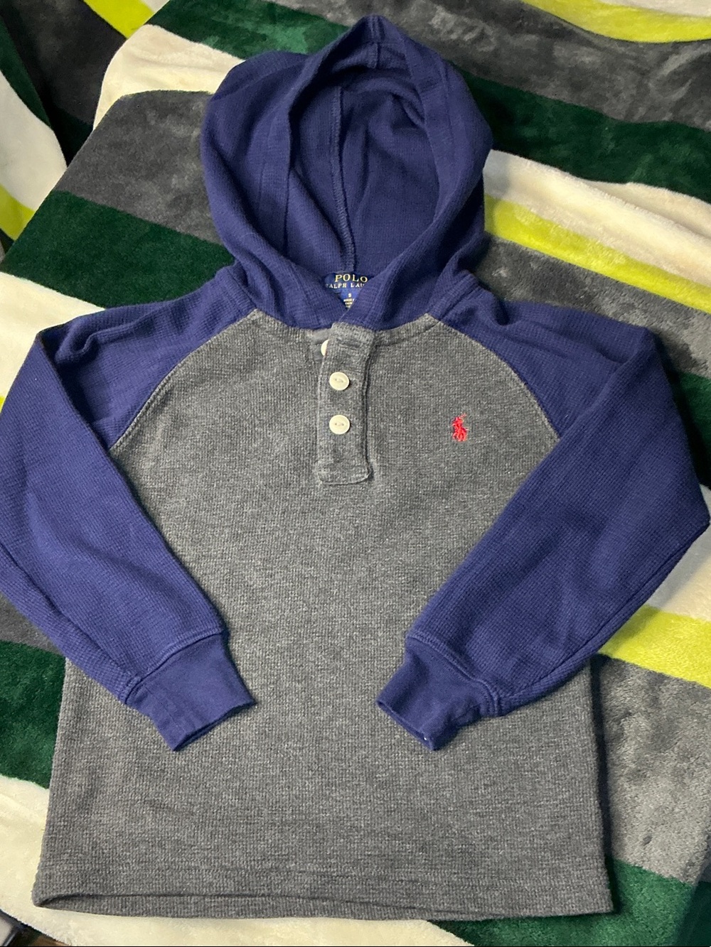 Polo by Ralph Lauren Gray Body Navy Hooded Henley with Red Pony